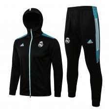 2021-22 Real Madrid FC Black Hooded Presentation Soccer Tracksuit